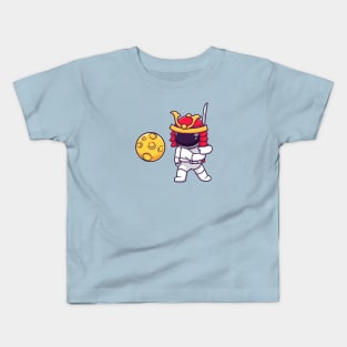 Cute Astronaut Samurai Warrior Slash Moon Cartoon Kids T-Shirt